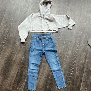 J. Crew Blue Denim Women's Jeans and Gray Crop Hoodie